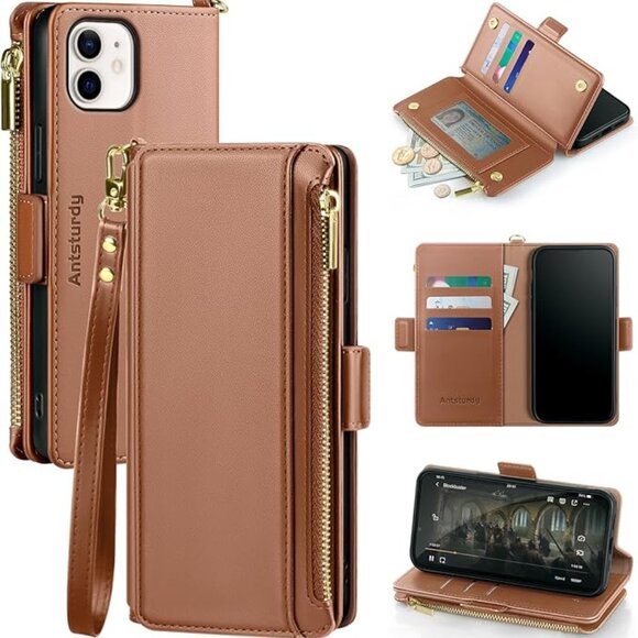 Antsturdy Other - Magnetic Closure Brown Wallet Case for Iphone 12